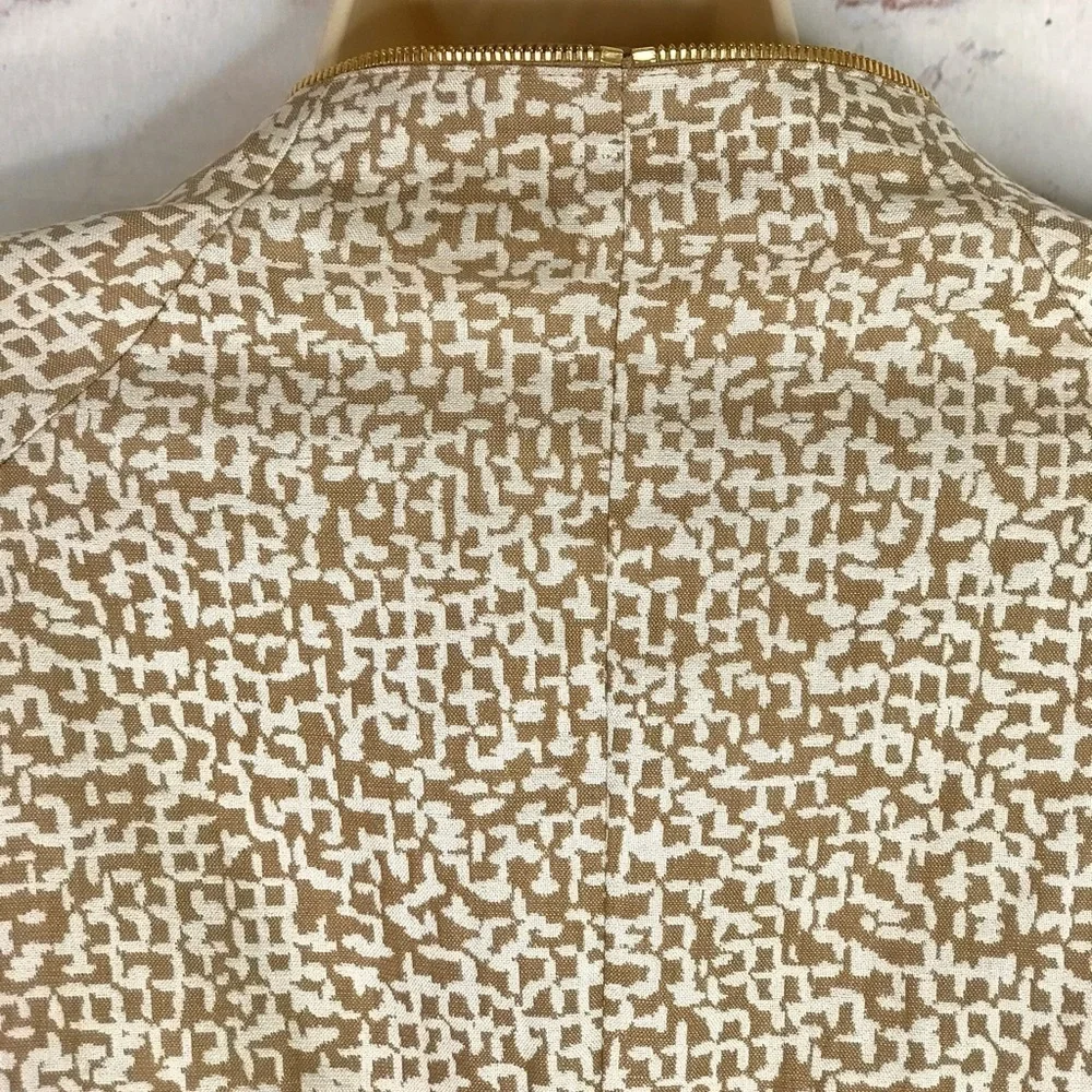 ESCADA M Tan & Cream print Gold Zipper detail Moto vibe Size EU 44 jacket blazer - Picture 12 of 15